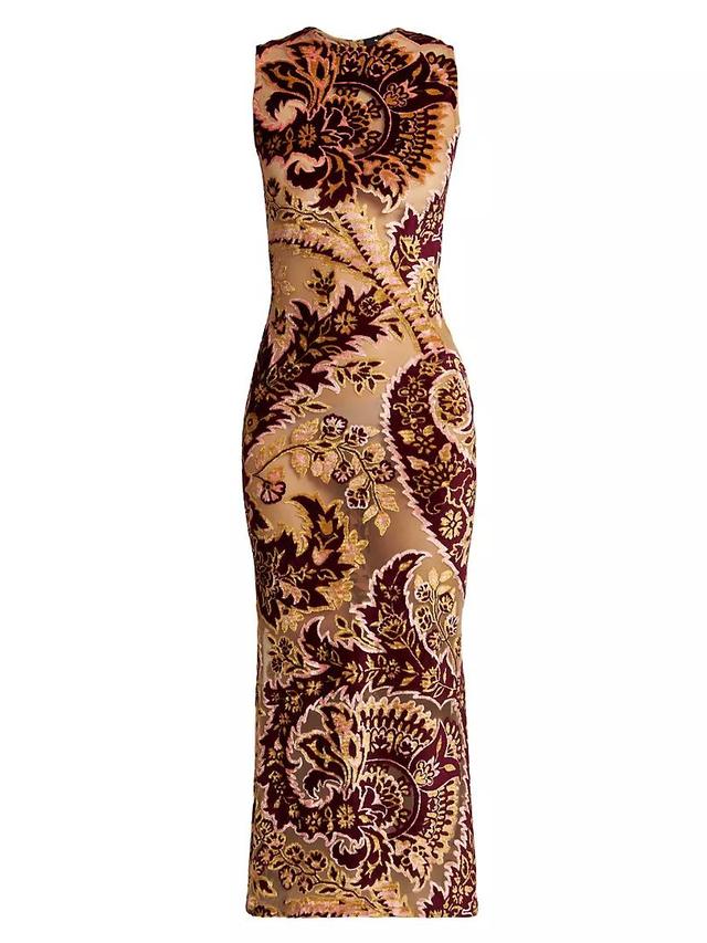 Floral Velvet Mesh Sleeveless Midi-Dress Product Image