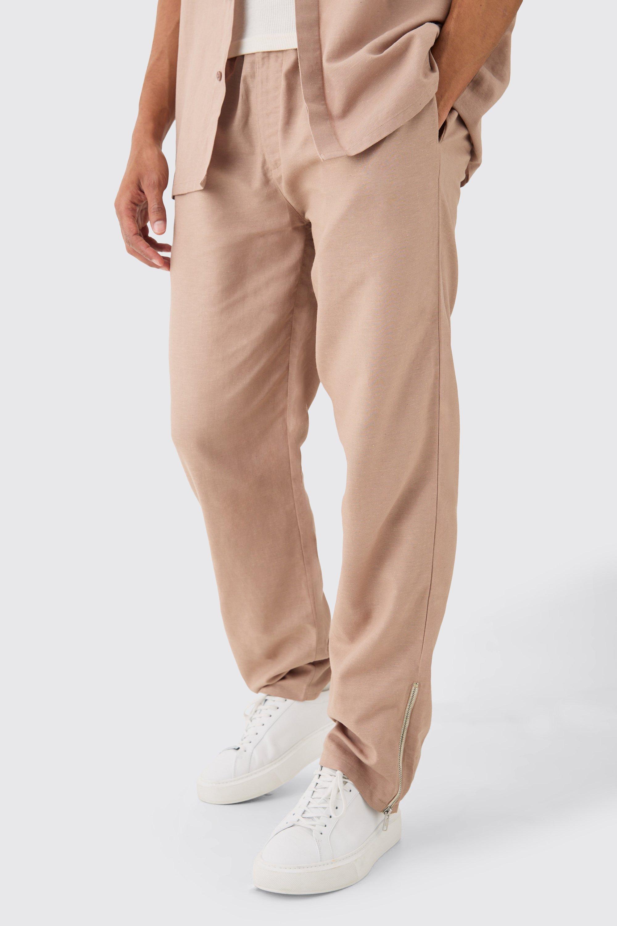 Elastic Waist Straight Leg Linen Pants | boohooMAN USA Product Image