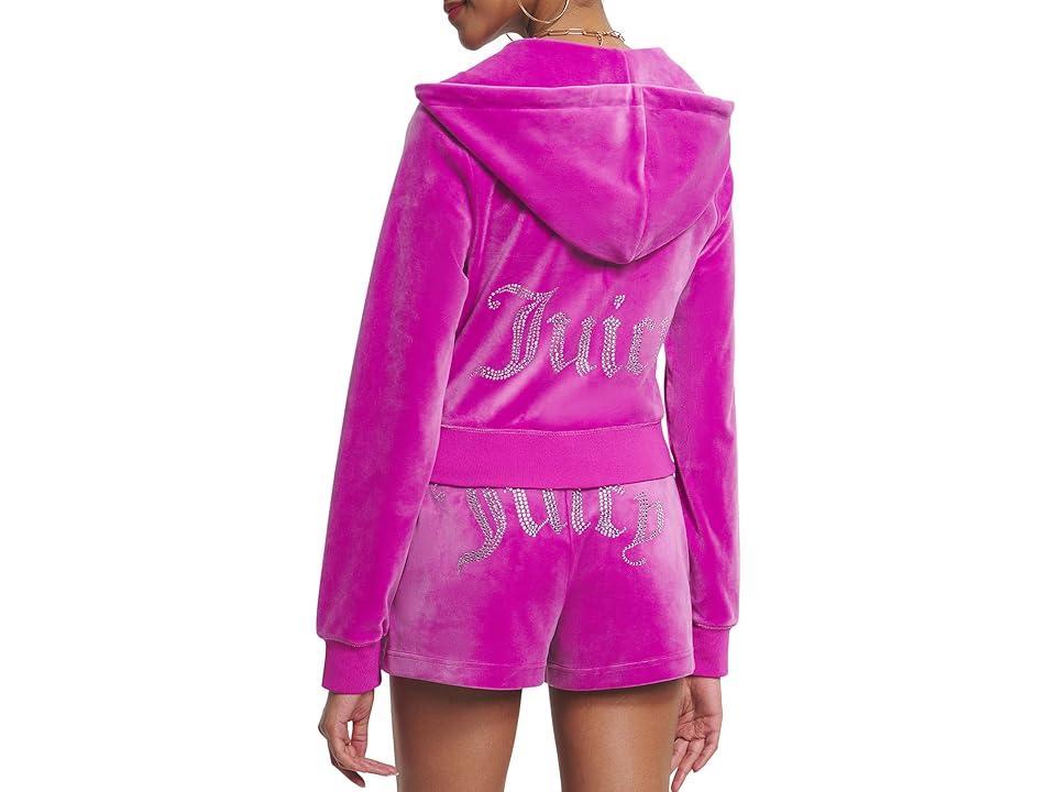 Juicy Couture Solid Classic Juicy Hoodie With Back Bling (Electric Violet) Women's Sweater Product Image