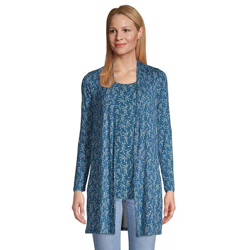 Petite Lands End Lightweight Long Cardigan Sweater, Womens Dark Blue Product Image