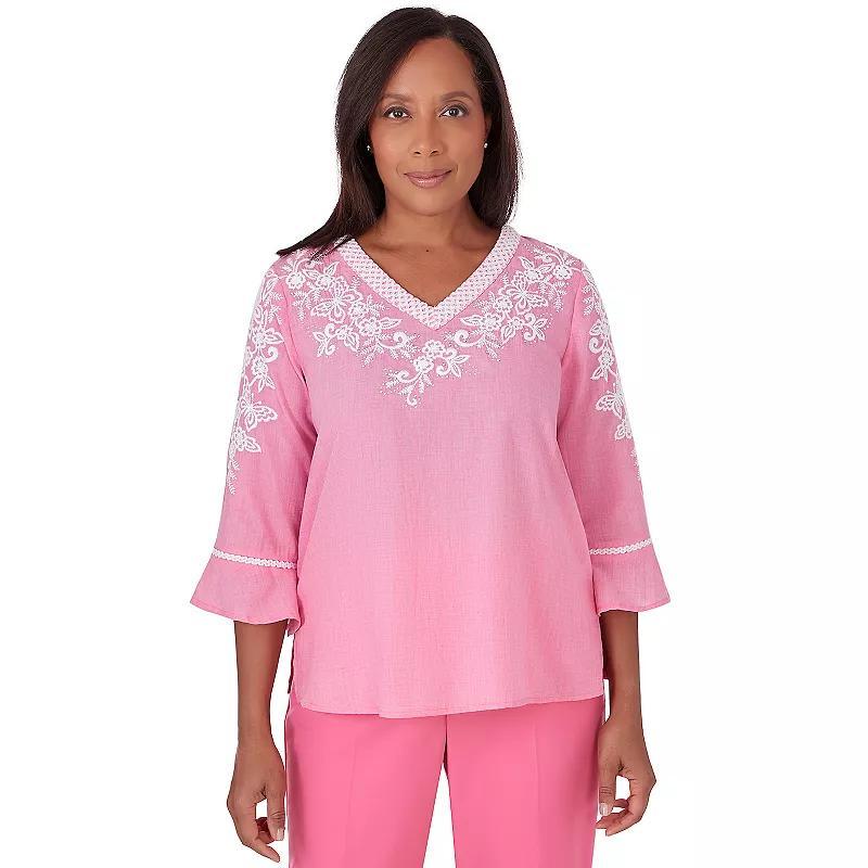 Womens Alfred Dunner V-Neck Embroidered Top Product Image