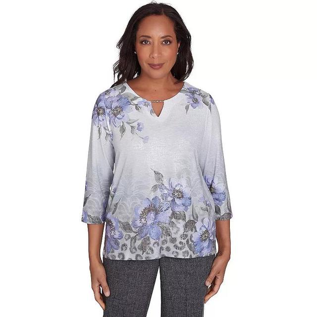 Womens Alfred Dunner Beaded Split Neck Floral Shimmer Top Product Image