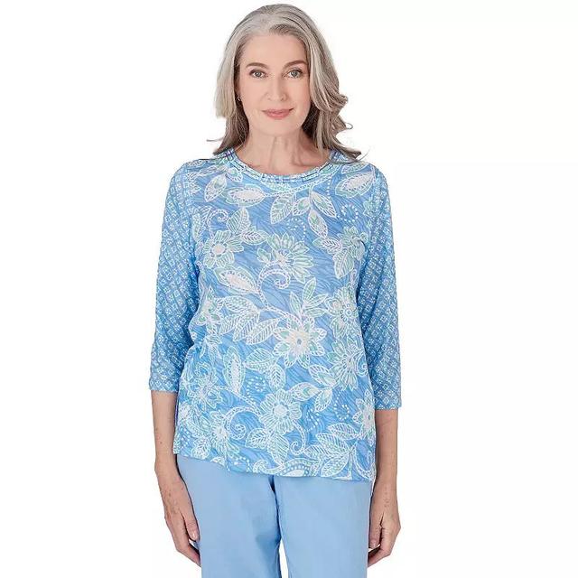 Womens Alfred Dunner Batik Floral Print Crewneck 3/4-Sleeve Top Product Image