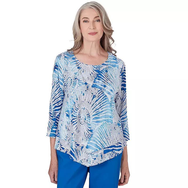 Alfred Dunner Womens Neptune Beach Seashell Embellished Top with Necklace Product Image