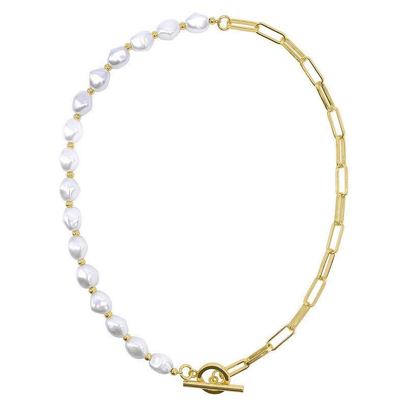 Adornia 14k Gold-Plated Imitation Pearl & Paperclip Chain 17 Toggle Necklace Product Image