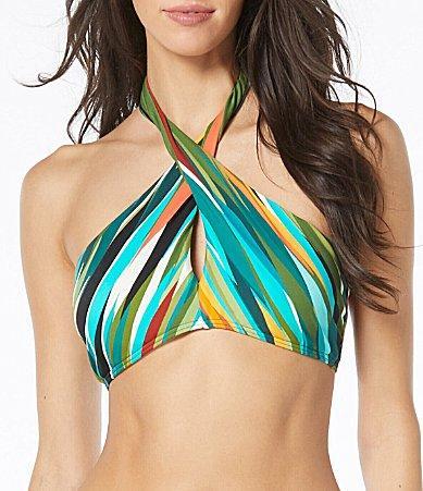 Vince Camuto Printed Cross Front Keyhole Halter Neck Tie Back Bra Swim Top Product Image