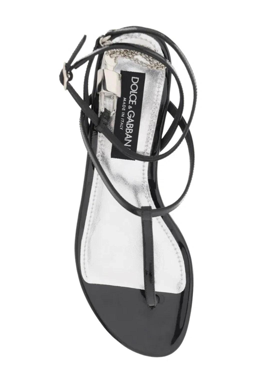 DOLCE & GABBANA Patent Leather Thong Sandals With Padlock In Black Product Image