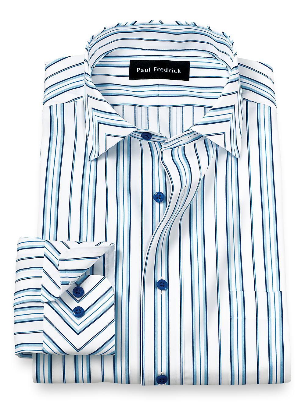 Non-iron Cotton Stripe Dress Shirt With Contrast Trim Product Image