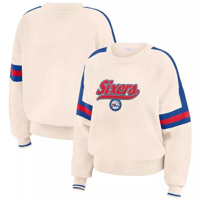 Womens WEAR by Erin Andrews Cream Philadelphia 76ers Stripe Pullover Sweater Product Image