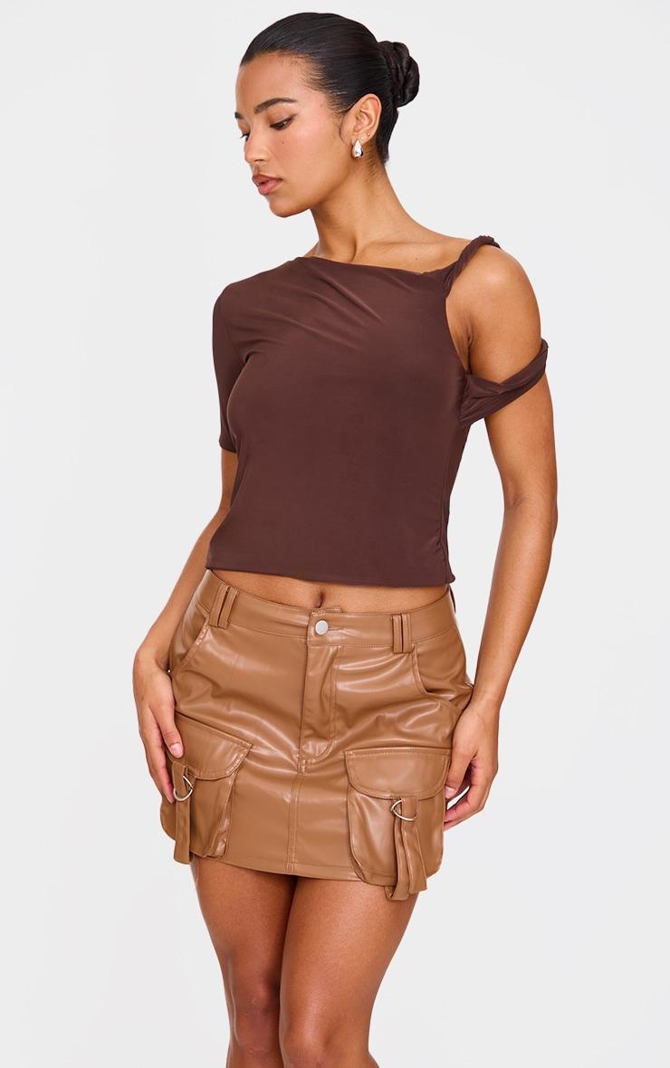 Brown Faux Leather Pocket Detail Cargo Mini Skirt product image