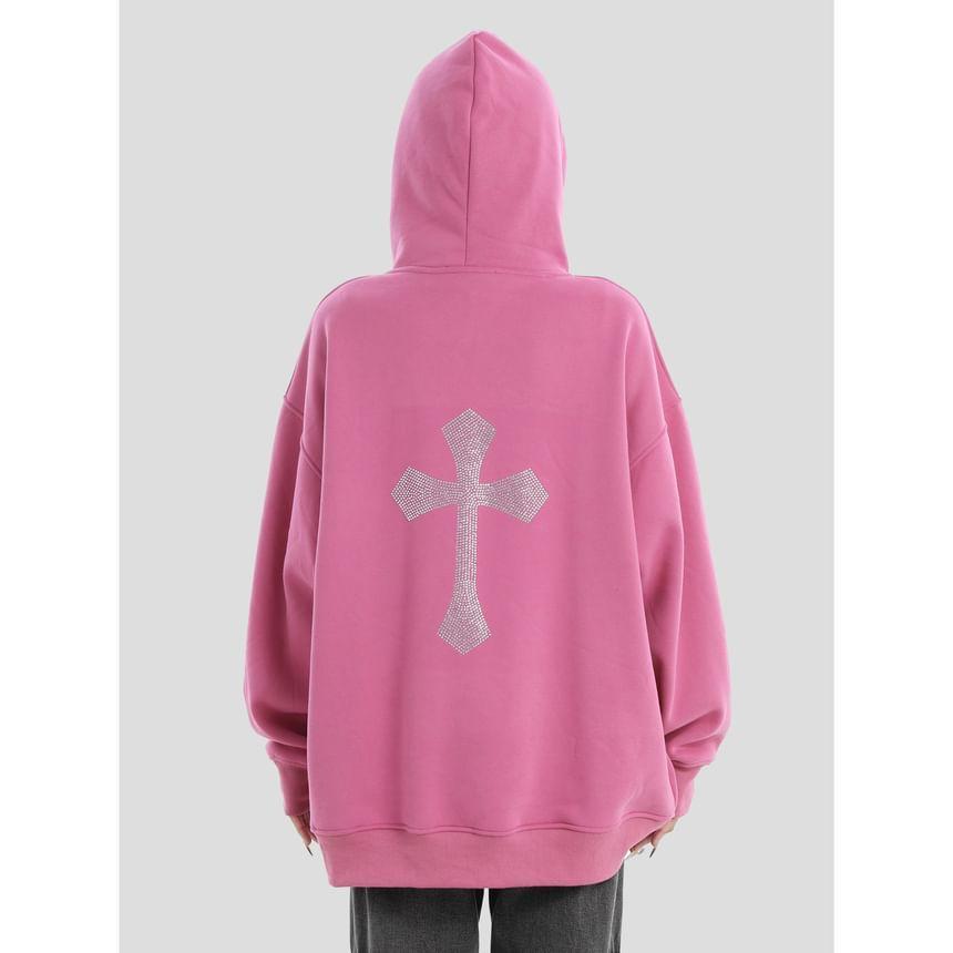 Couple Matching Lettering Cross Print Hoodie Product Image