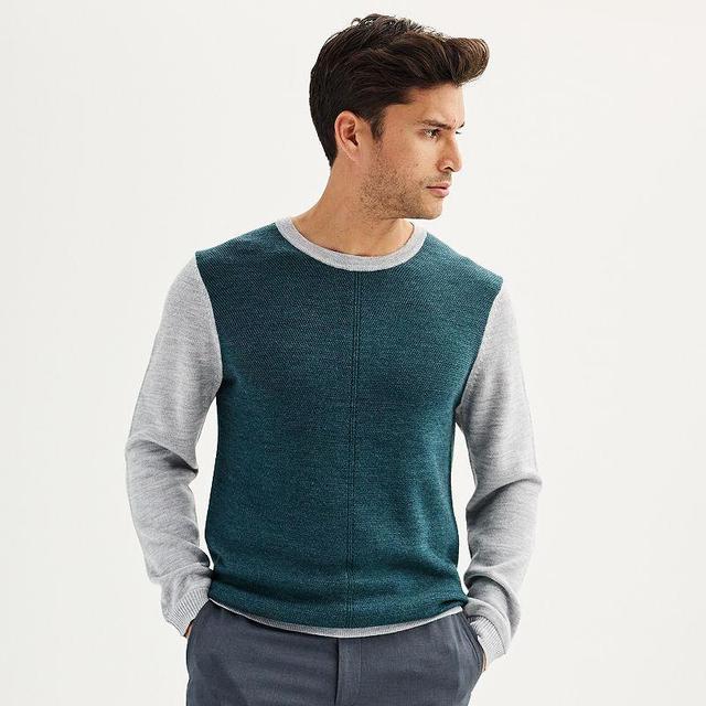 Mens Apt. 9 Merino Textured Colorblock Sweater Green Product Image