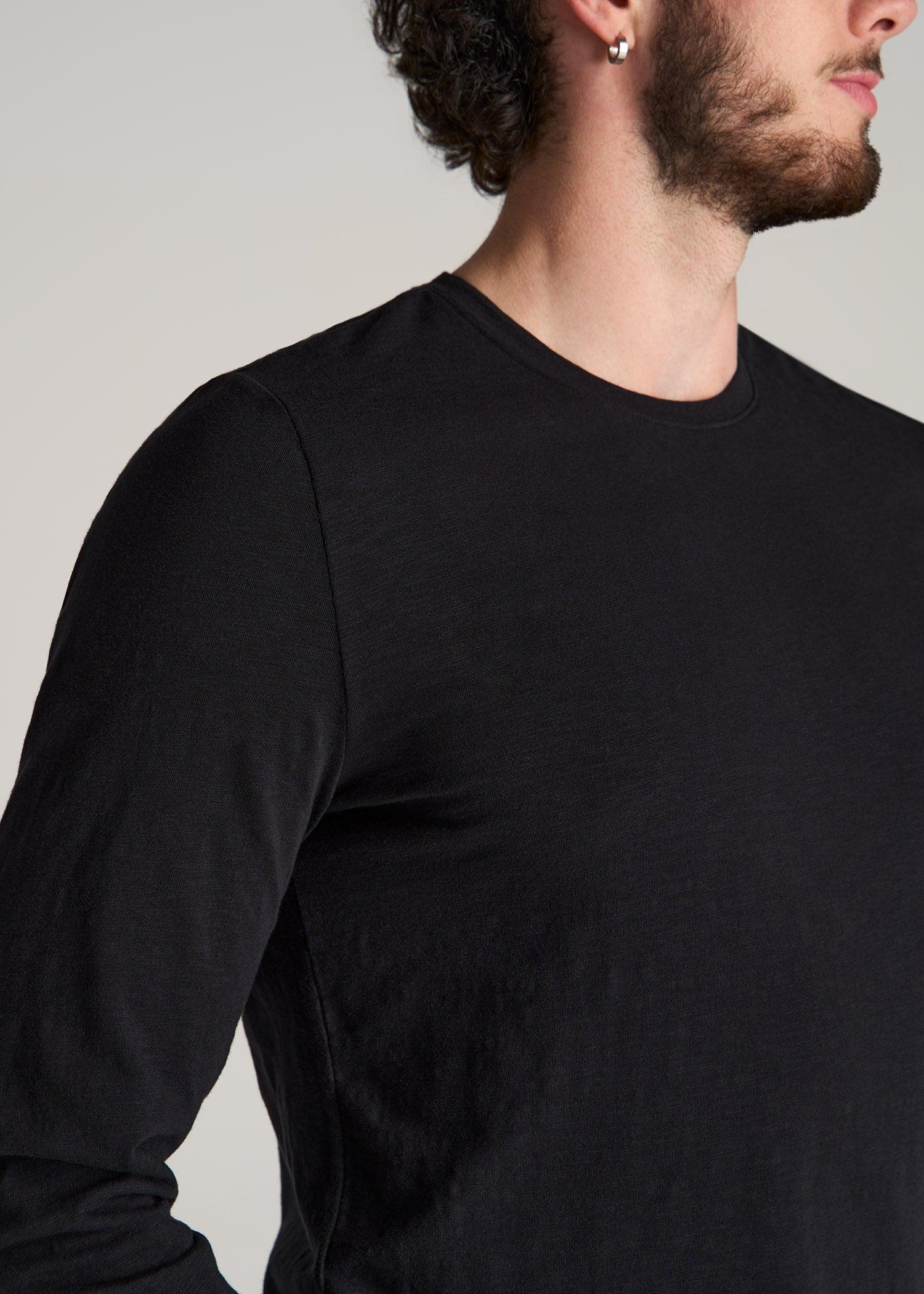 Slub Long Sleeve Scoop Tall Men's Tee in Black Male Product Image