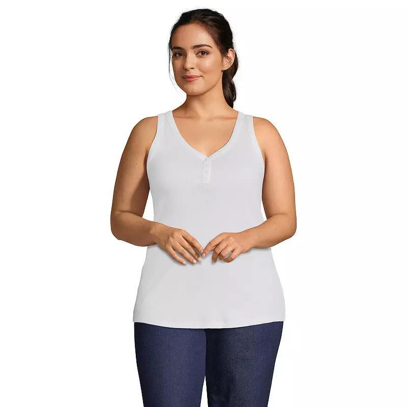 Plus Size Lands End Rib Henley Tank Top, Womens Product Image