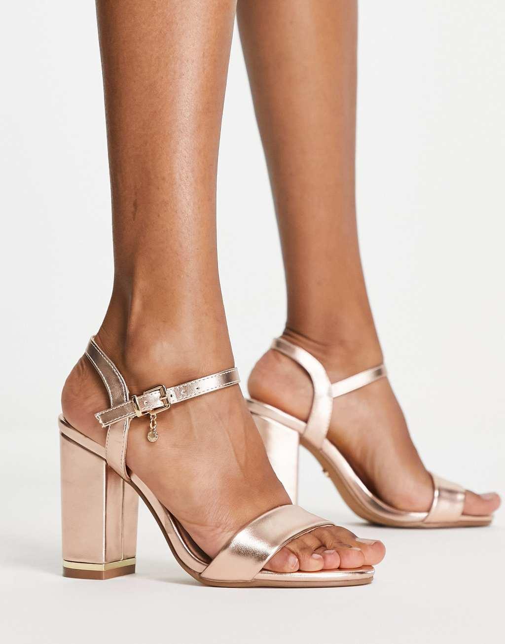 Office Hailey block heeled sandals in rose gold Product Image