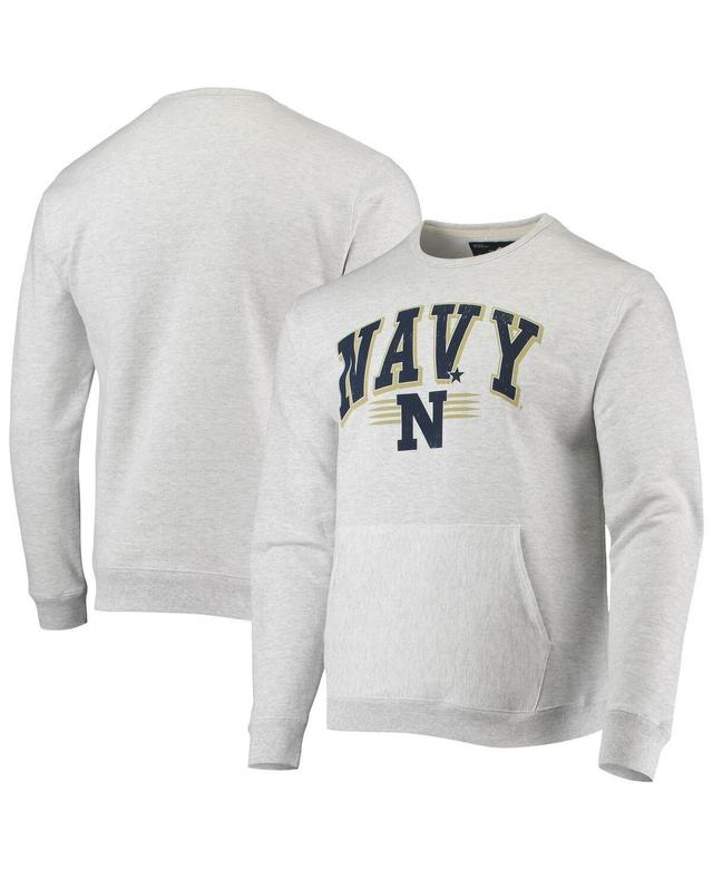 Mens League Collegiate Wear Heathered Gray Distressed Navy Midshipmen Upperclassman Pocket Pullover Sweatshirt Product Image