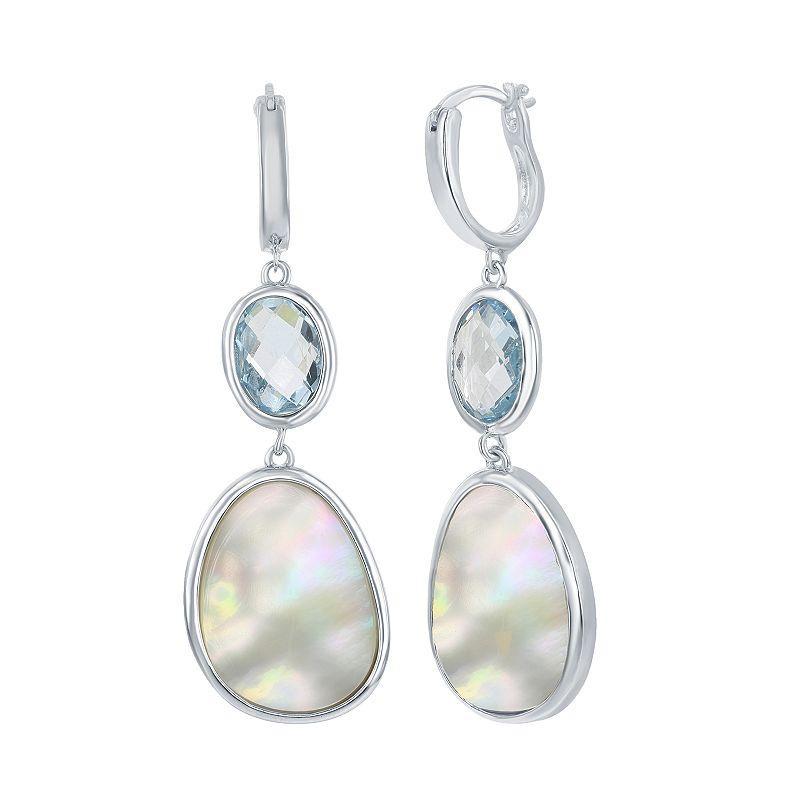 Sterling Silver Blue Topaz & Mother of Pearl Oval Drop Earrings, Womens, Silvertone Product Image