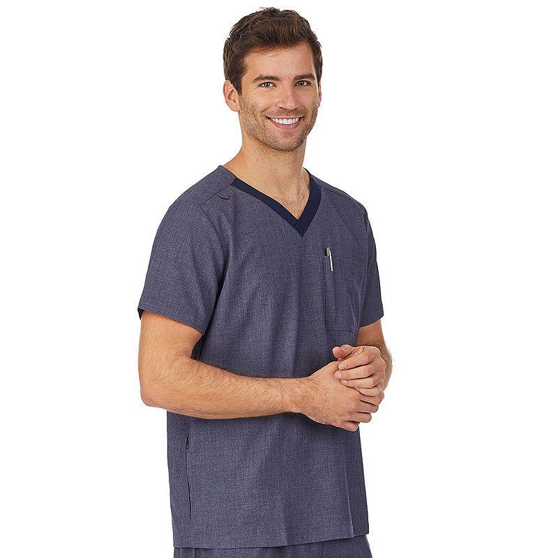 Mens Cuddl Duds Scrubs Classic V-Neck Top with Zip Back Pocket Navy Grey Product Image