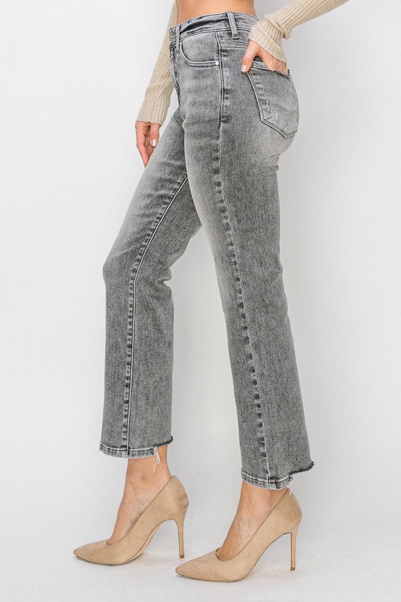 Washed Grey High Rise Crop Straight Leg Denim Product Image