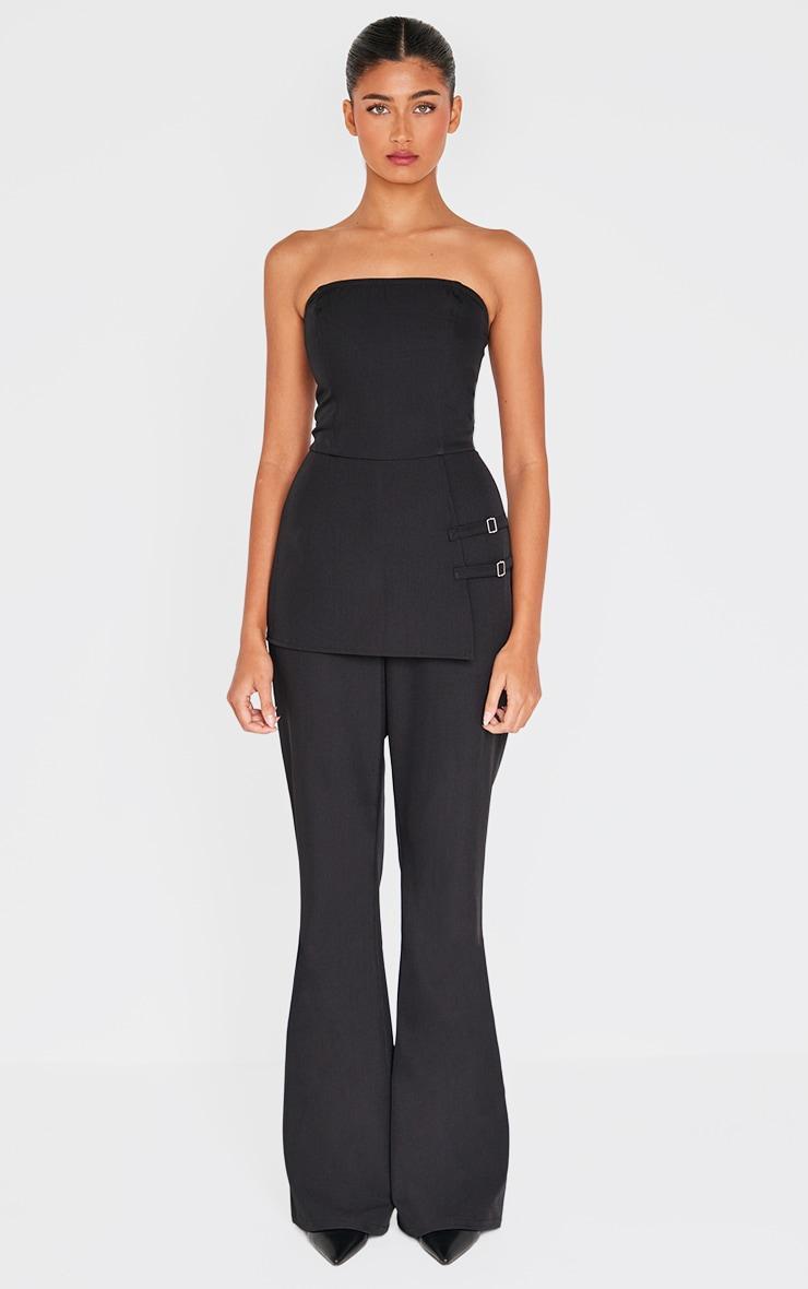 Black Structured Woven Bandeau Belt Detail Straight Leg Jumpsuit Product Image