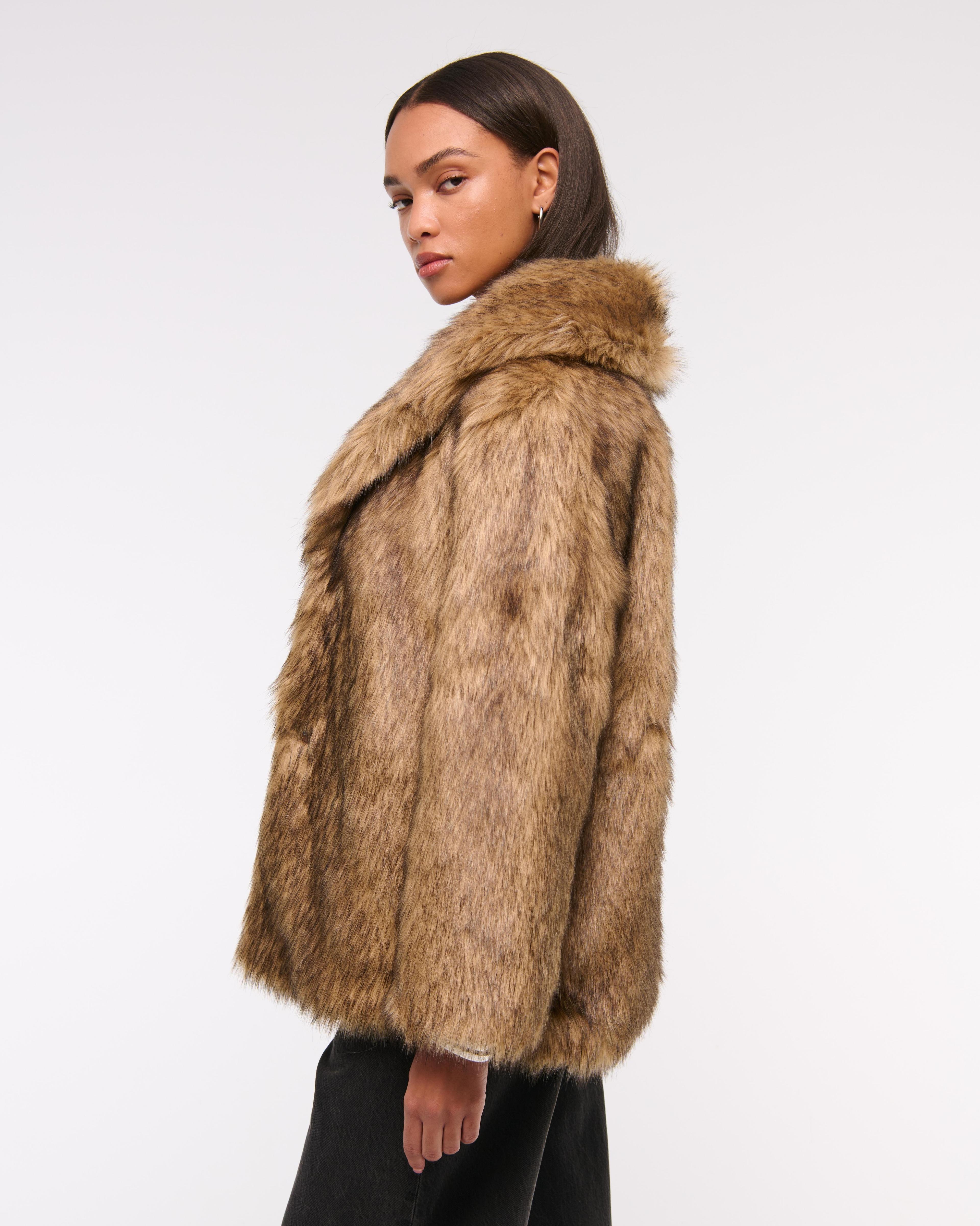 Shawl Collar Faux Fur Coat Product Image