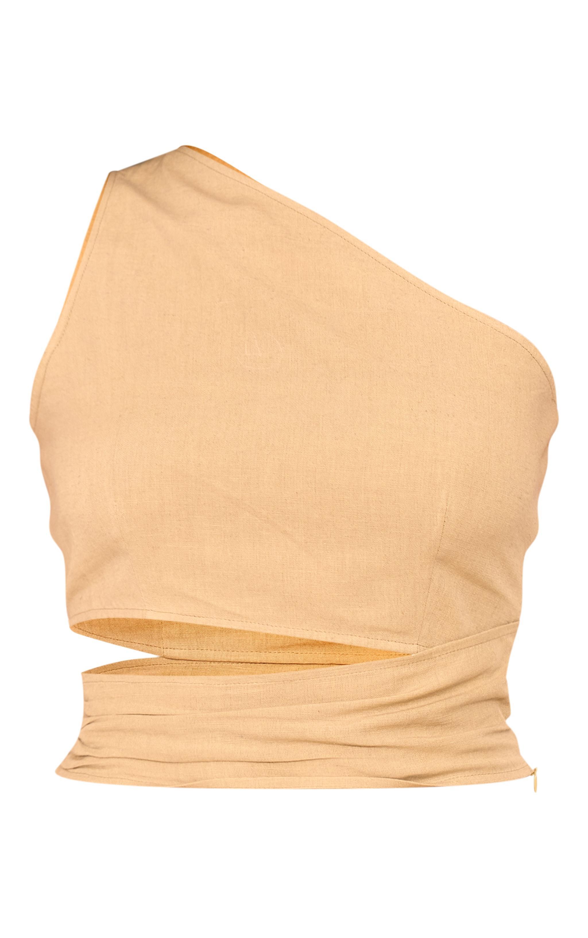 Sage Green Cotton Poplin One Shoulder Cut Out Top Product Image