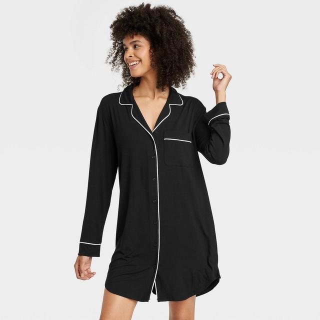 Womens Cloud Knit Notch Collar Long Sleeve NightGown - Auden Black XS Product Image