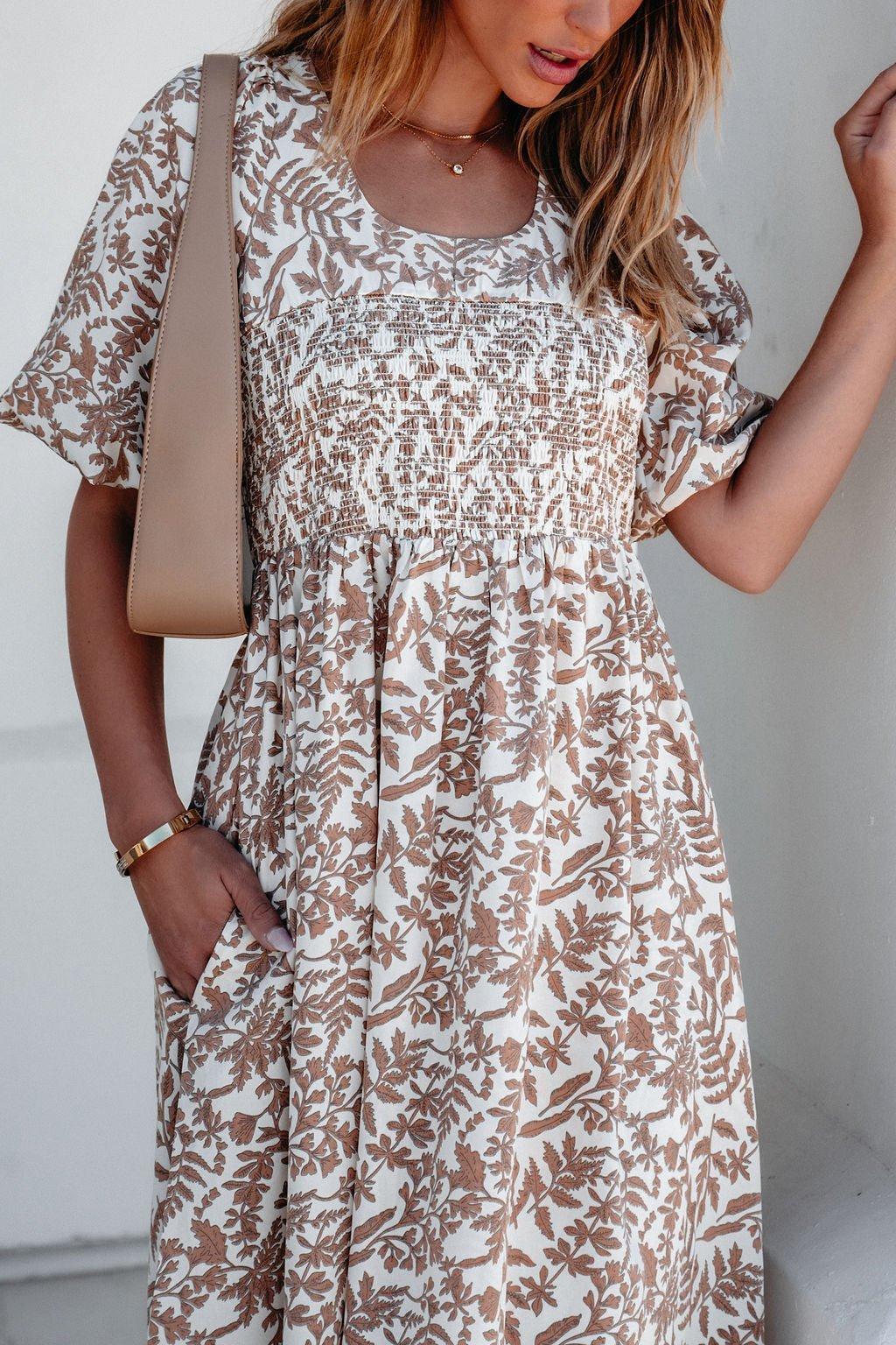 Cream Print Smocked Maxi Dress - FINAL SALE Product Image