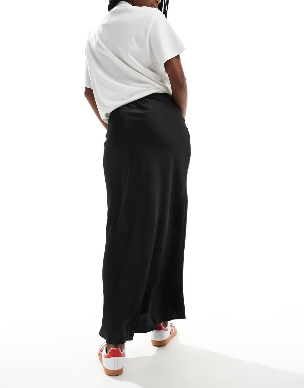 ASOS DESIGN satin bias maxi skirt in black Product Image