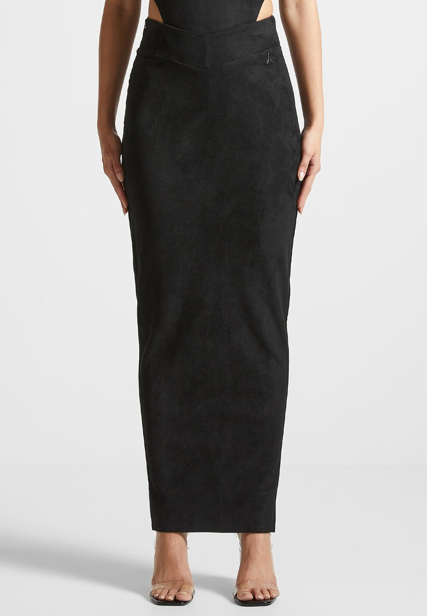 Vegan Suede Midaxi Skirt - Black Female Product Image