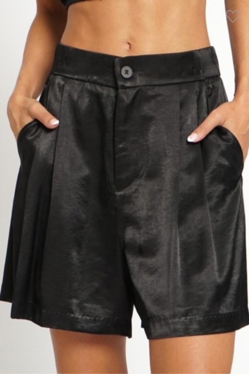 Black Satin Shorts Product Image