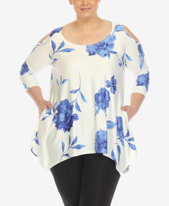 White Mark Plus Size Floral Printed Cold Shoulder Tunic Top - White Product Image