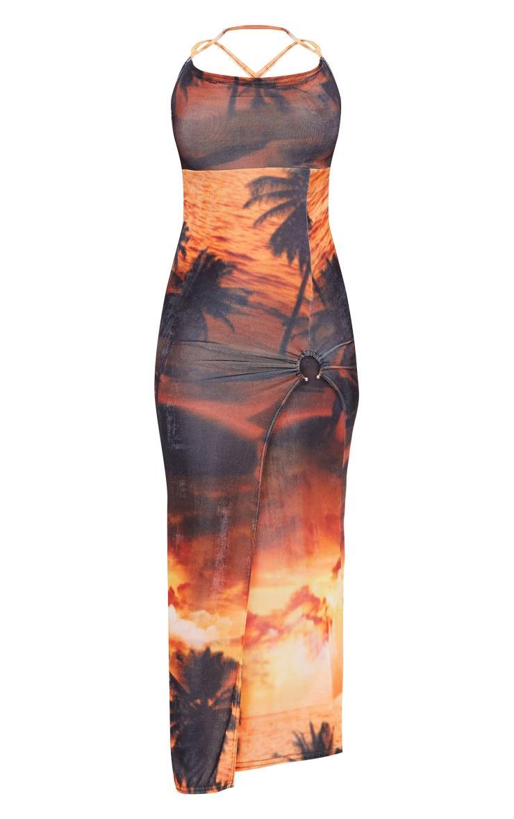 Multi Sunset Print Lace Back Ring Skirt Detail Maxi Dress Product Image