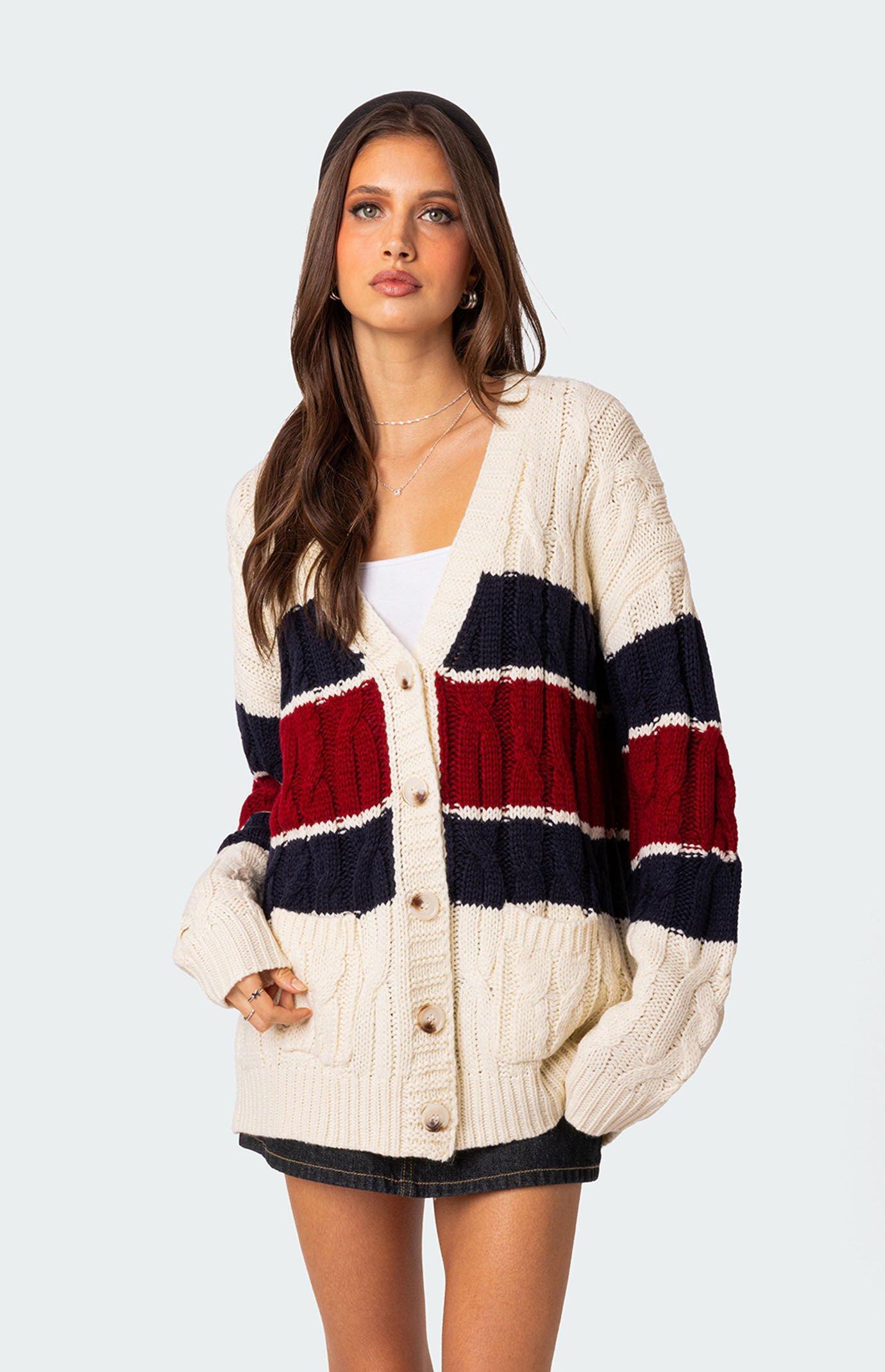 Edikted Women's Tinsley Oversized Cable Knit Cardigan Product Image