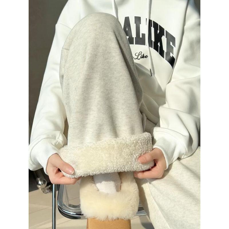 Drawstring Waist Plain Fleece-Lined Loose Fit Sweatpants Product Image