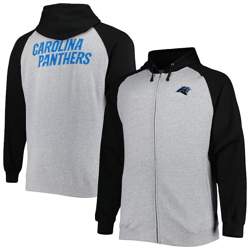 Mens Heather Gray Carolina Panthers Big & Tall Fleece Raglan Full-Zip Hoodie Jacket Product Image