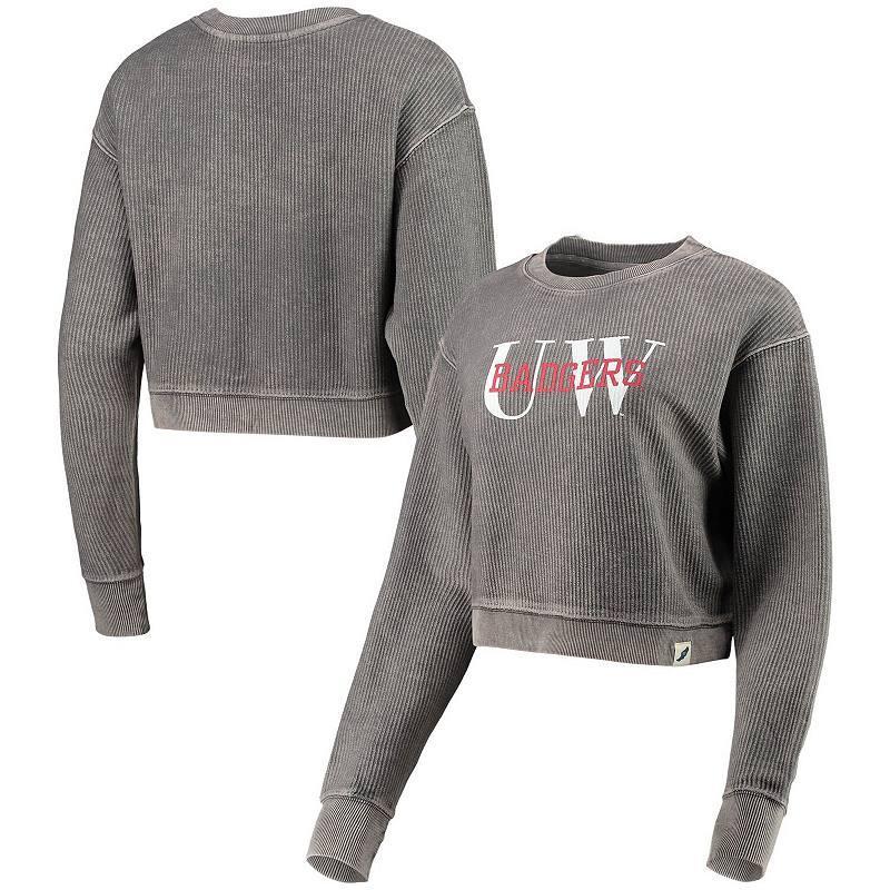 Womens League Collegiate Wear Graphite Wisconsin Badgers Classic Corded Timber Crop Pullover Sweatshirt Product Image