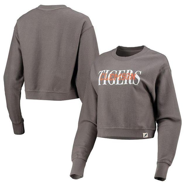 Womens League Collegiate Wear Graphite Clemson Tigers Classic Corded Timber Crop Pullover Sweatshirt Product Image