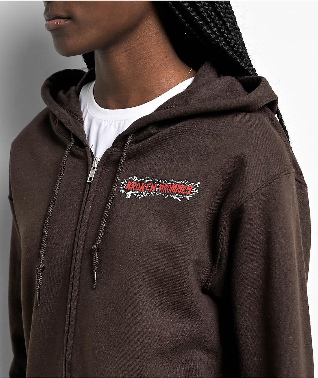 Broken Promises Coffin Jumper Brown Zip Hoodie Product Image