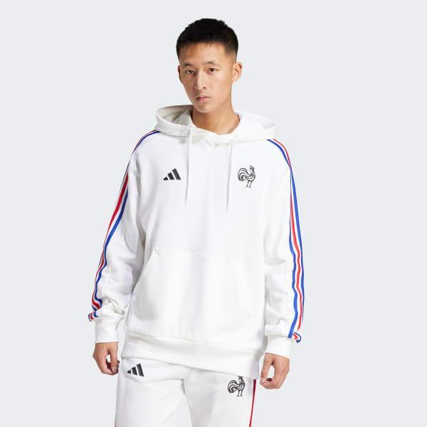 adidas France Essentials 3-Stripes Hoodie White XL Mens Product Image