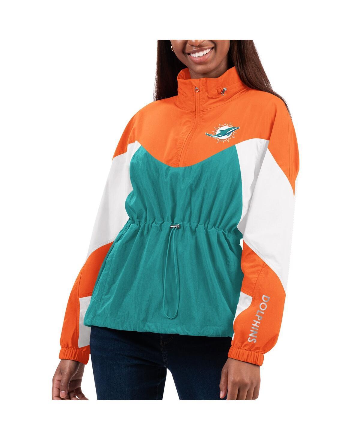 Womens G-III 4Her by Carl Banks Aqua/Orange Miami Dolphins Tie Breaker Lightweight Quarter-Zip Jacket Turquoise A Product Image