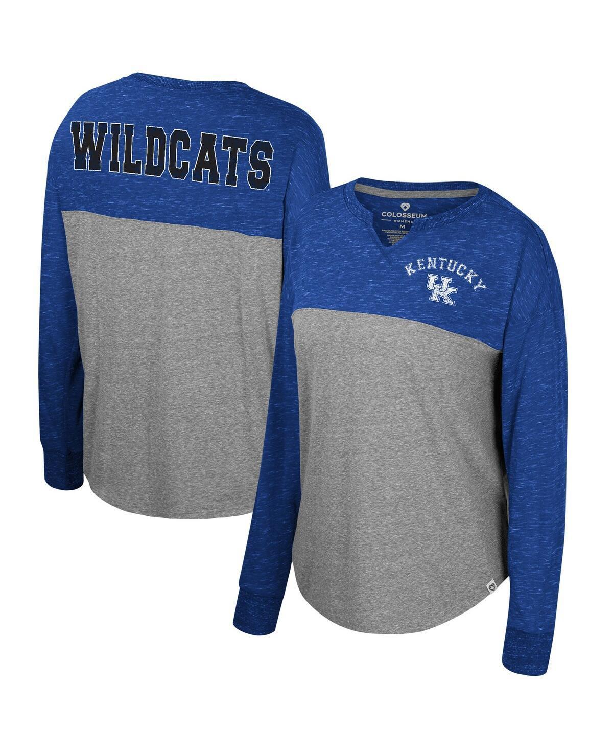 Womens Colosseum Heather Gray Distressed Kentucky Wildcats Jelly of the Month Oversized Tri-Blend Long Sleeve T-shirt - Heather Gray Product Image