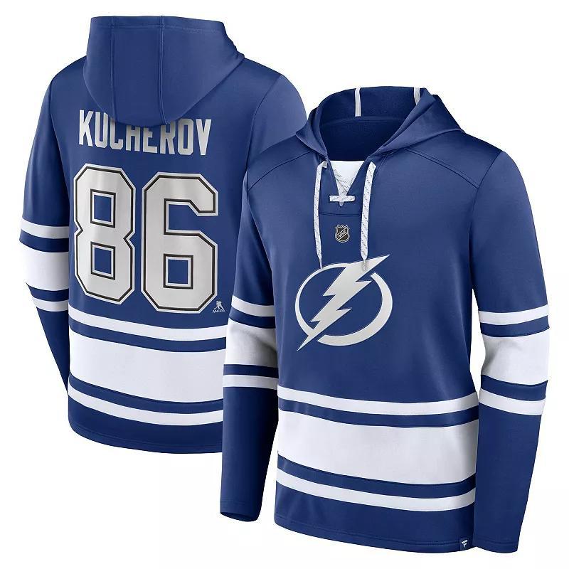 Mens Fanatics Nikita Kucherov Blue Tampa Bay Lightning Name and Number Lace-Up Pullover Hoodie Product Image