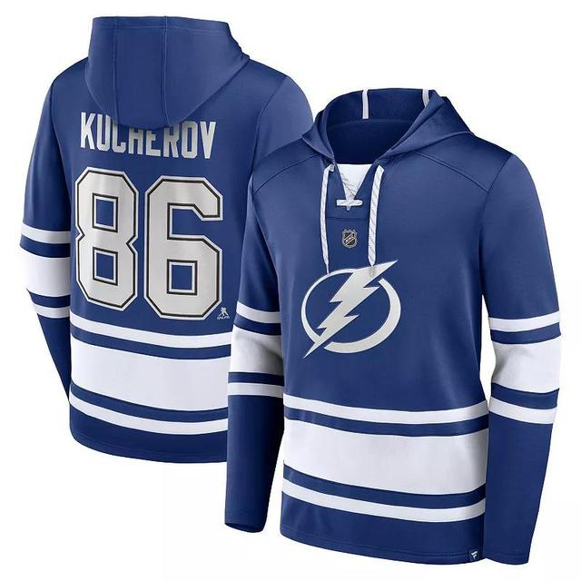 Mens Fanatics Branded Nikita Kucherov Blue Tampa Bay Lightning Name & Number Lace-Up Pullover Hoodie Product Image