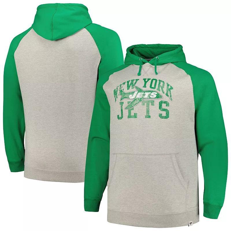 Mens Profile Heather Gray/Green New York Jets Big & Tall Favorite Arch Throwback Raglan Pullover Hoodie Product Image