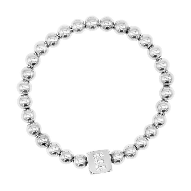 Adornia Silver Tone Cubic Zirconia Initial Cube Stretch Bracelet, Womens Silver Tone J Product Image