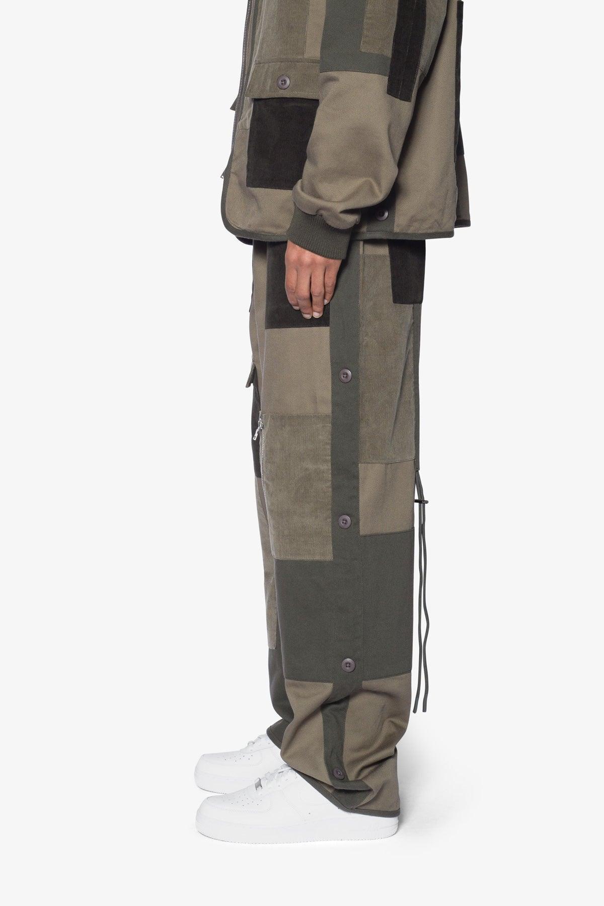 Dual Patchwork Cargo Pants - Olive Product Image