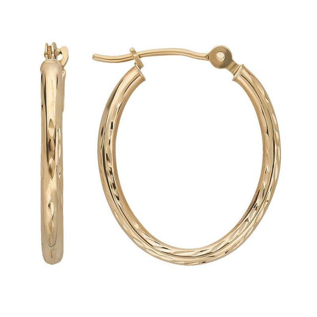 Everlasting Gold 10k Gold Textured Oval Hoop Earrings, Womens, Yellow Product Image