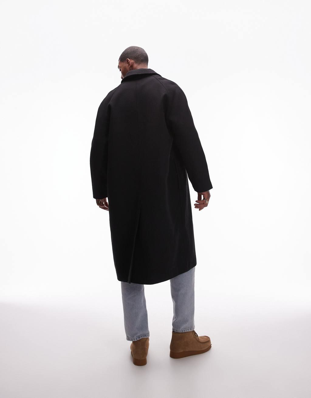 Topman car coat with wool in black Product Image