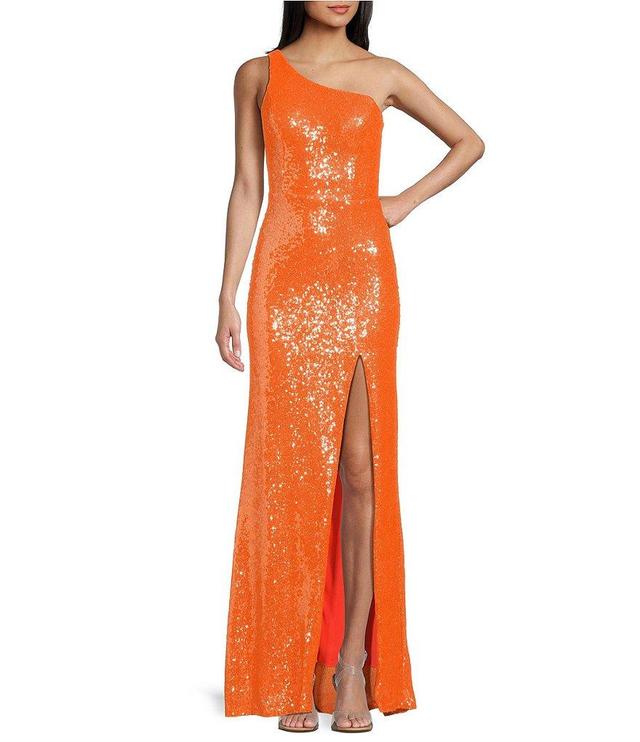 B. Darlin Sequin One-Shoulder Back Strap Long Dress Product Image